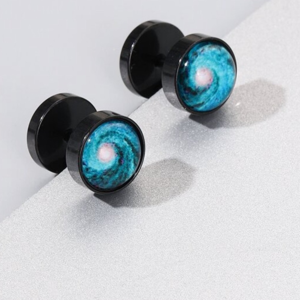 Galaxy Spiral Blue Stainless Steel Stud Earrings